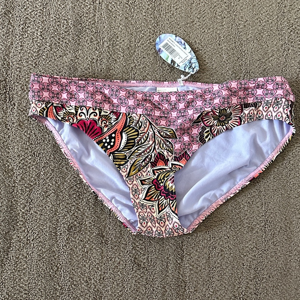 Prana Pink and Black Floral Bikini Bottoms